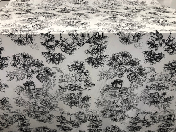 Countryside Black Print on White Viscose