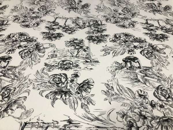 Countryside Black Print on White Viscose