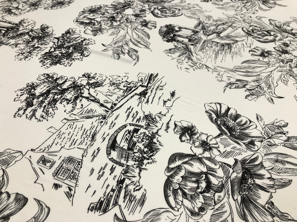 Countryside Black Print on White Viscose