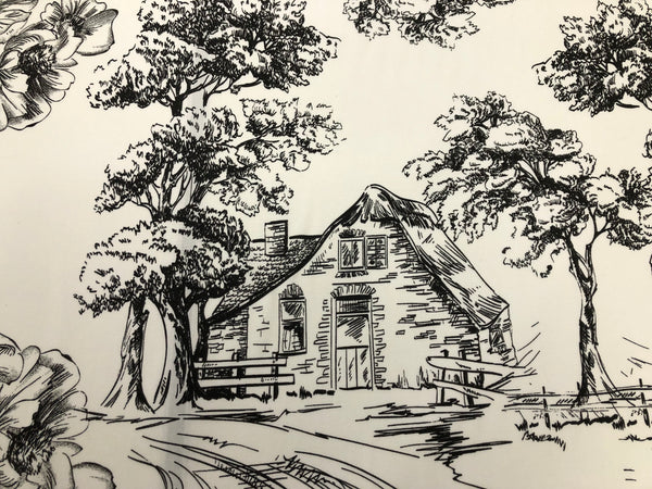 Countryside Black Print on White Viscose