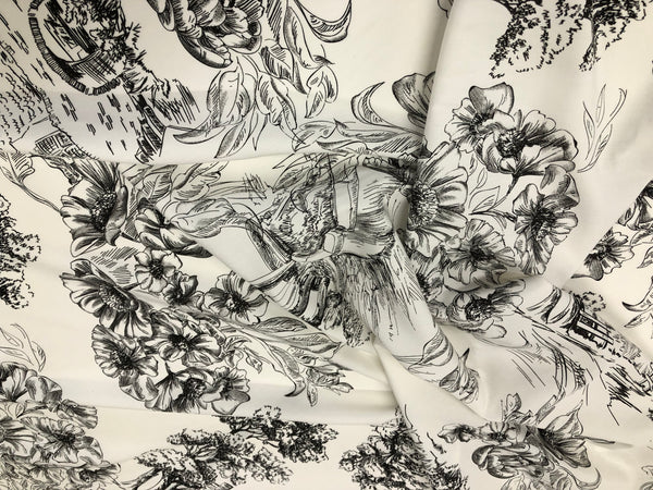 Countryside Black Print on White Viscose