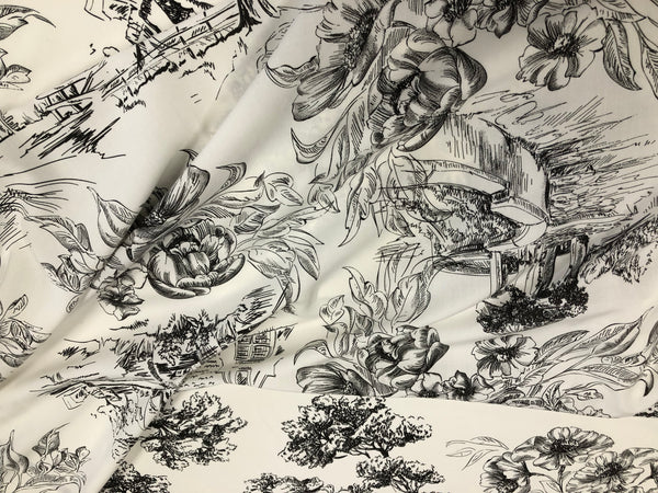 Countryside Black Print on White Viscose