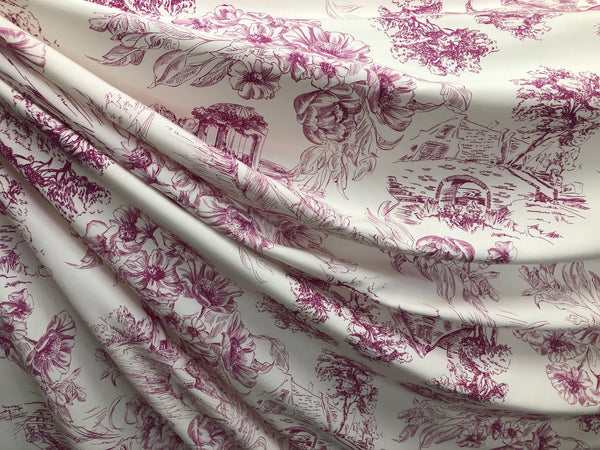 Countryside Fuschia Print on White Viscose