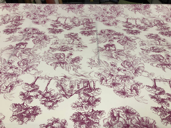 Countryside Fuschia Print on White Viscose