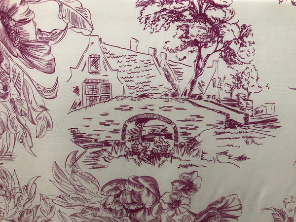 Countryside Fuschia Print on White Viscose