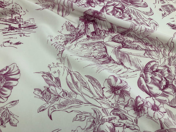 Countryside Fuschia Print on White Viscose