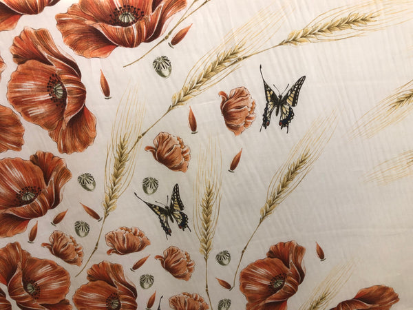 Poppy flowers Print on Stretch Cotton Sateen