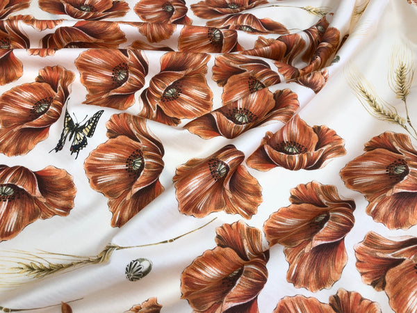 Poppy flowers Print on Stretch Cotton Sateen