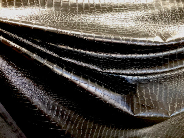 Faux Reptile Leather on Stretch Suede, Black