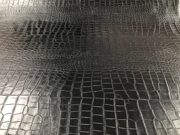 Faux Reptile Leather on Stretch Suede, Black