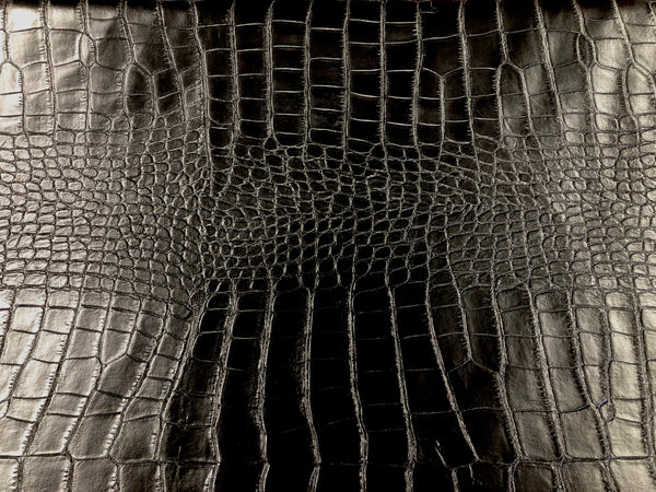 Faux Reptile Leather on Stretch Suede, Black