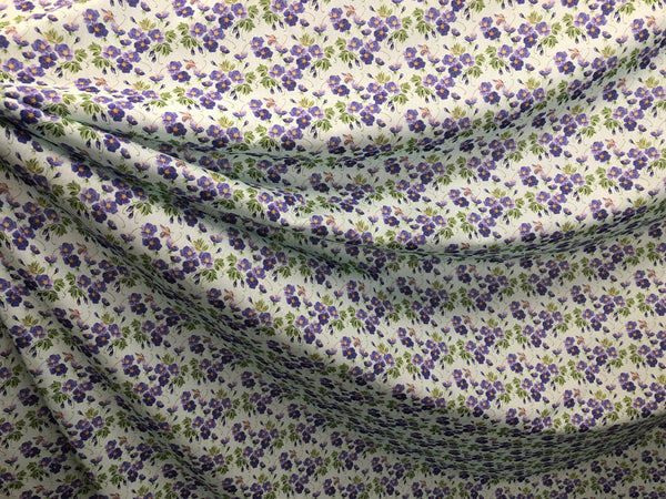 Purple Violets Print on Cotton Voile, Mint