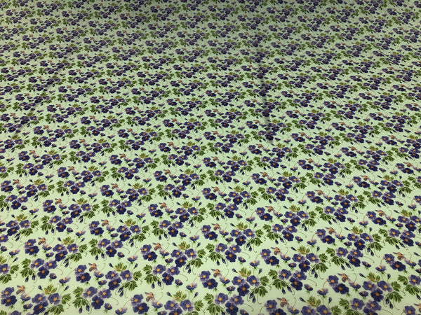 Purple Violets Print on Cotton Voile, Mint