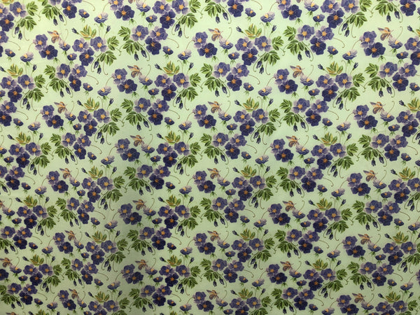 Purple Violets Print on Cotton Voile, Mint