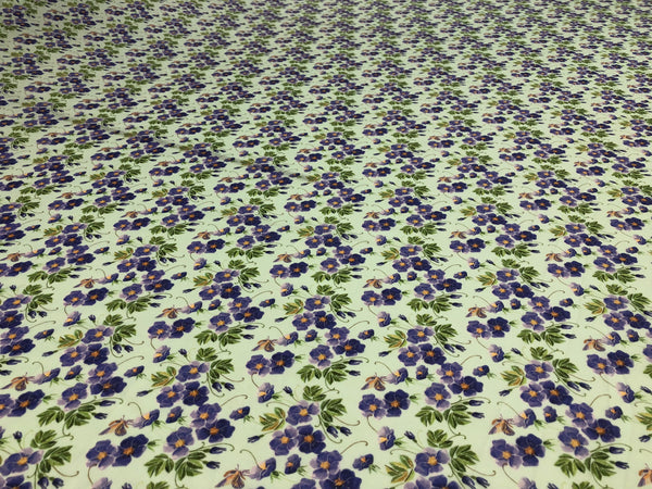 Purple Violets Print on Cotton Voile, Mint