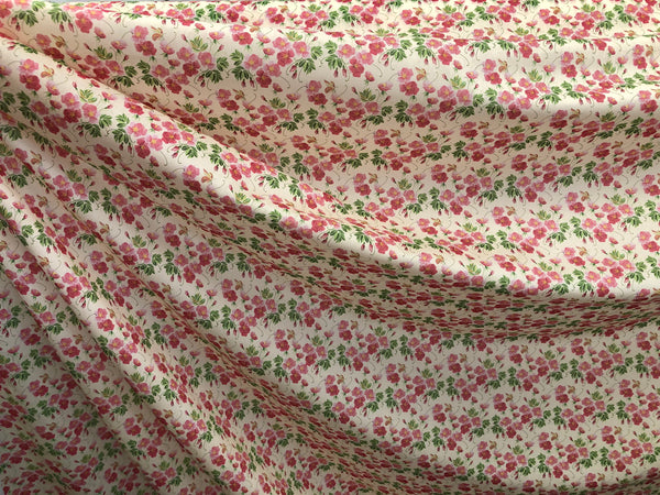 Pink Violets Print on Cotton Voile, Peach