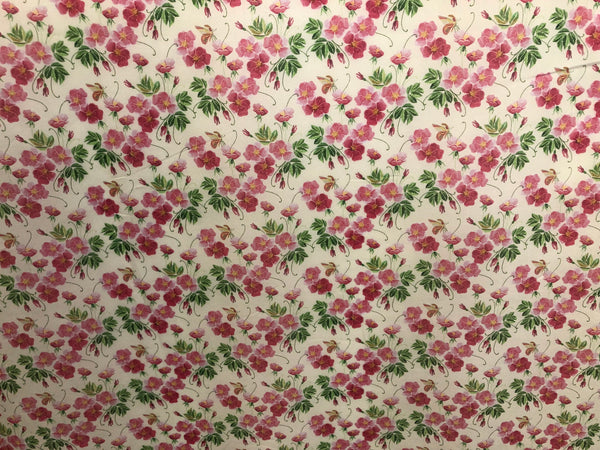 Pink Violets Print on Cotton Voile, Peach
