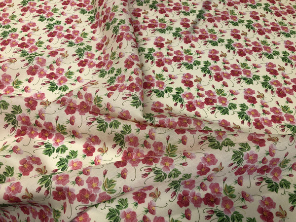 Pink Violets Print on Cotton Voile, Peach