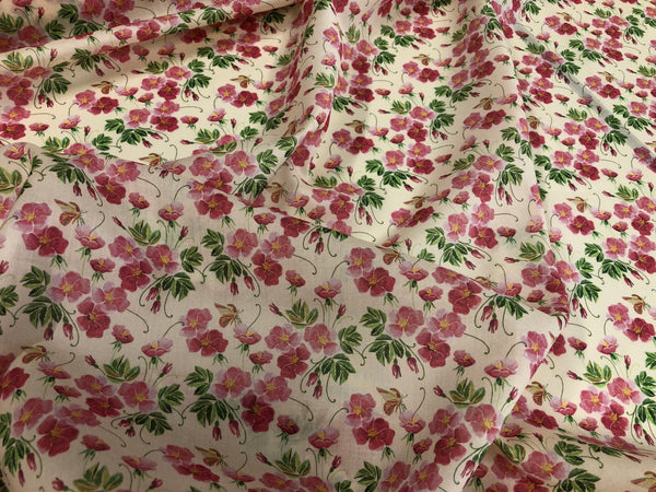 Pink Violets Print on Cotton Voile, Peach