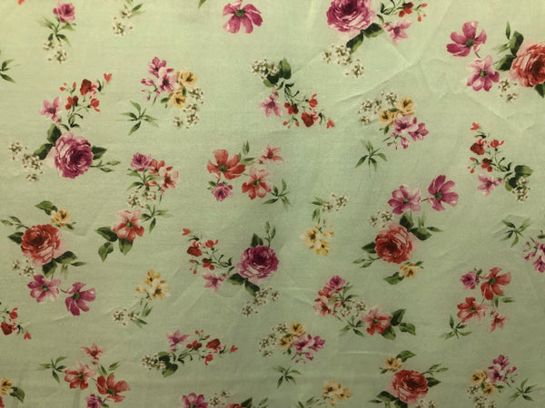 Mini Roses Print on Cotton Voile, Pale Green