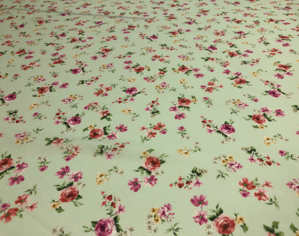 Mini Roses Print on Cotton Voile, Pale Green