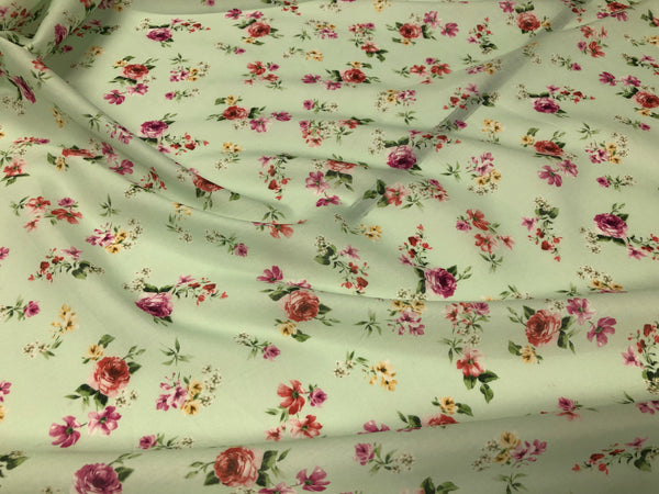 Mini Roses Print on Cotton Voile, Pale Green