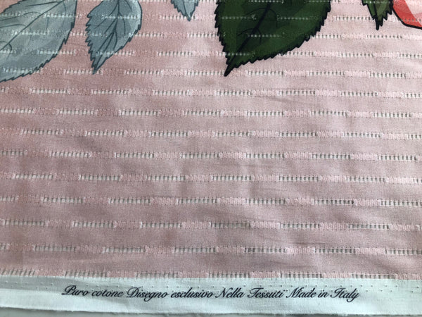 Printed Border Eyelet Stripe Cotton Roses & Magnolias,Pink