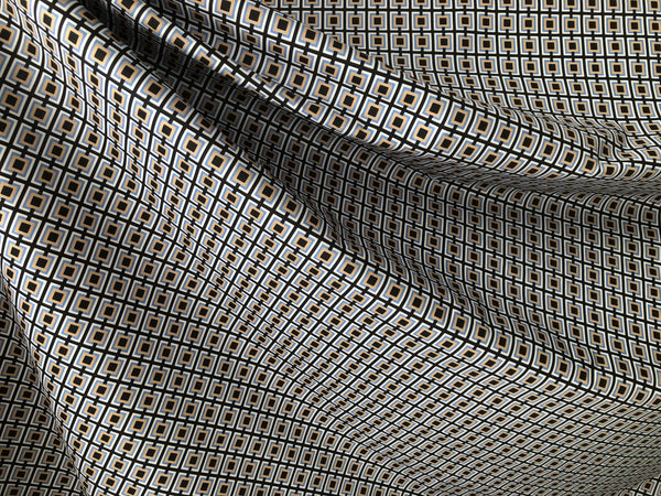 Check Print on Super Fine Stretch Poplin, Black, White, Blue & Beige