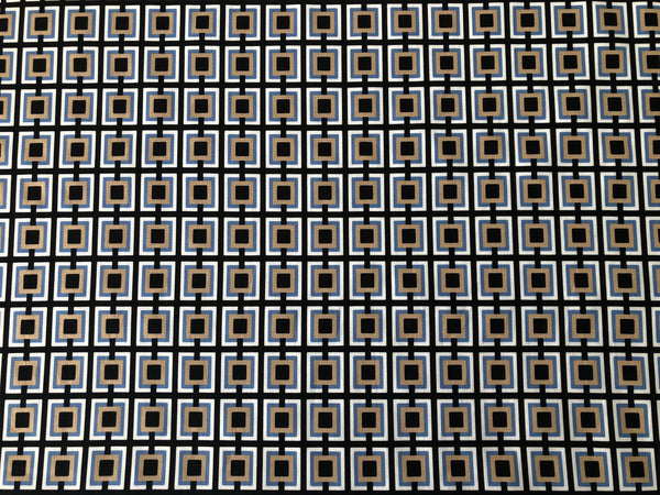 Check Print on Super Fine Stretch Poplin, Black, White, Blue & Beige