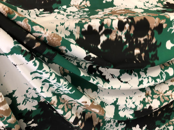 Floral  Print on Super Fine Poplin, Black,White, Emerald Green & Beige
