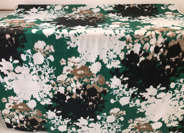 Floral  Print on Super Fine Poplin, Black,White, Emerald Green & Beige
