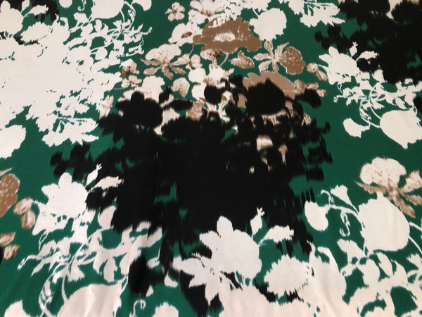 Floral  Print on Super Fine Poplin, Black,White, Emerald Green & Beige