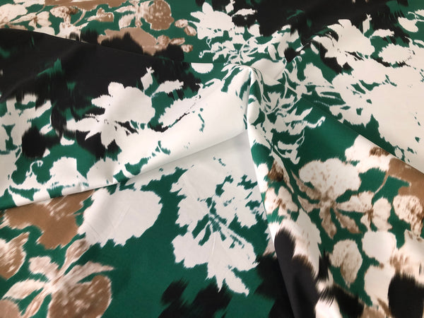 Floral  Print on Super Fine Poplin, Black,White, Emerald Green & Beige