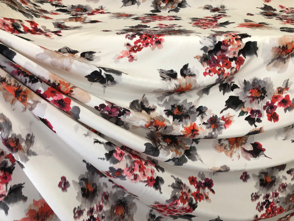 Floral Print on Off White Silk Crepe de Chine