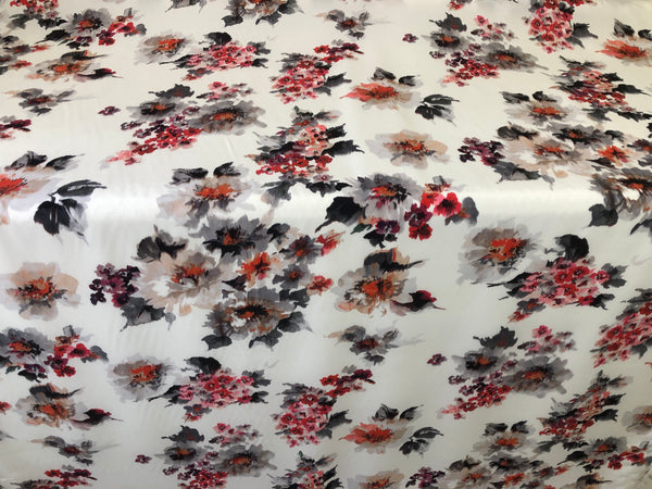 Floral Print on Off White Silk Crepe de Chine