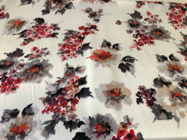 Floral Print on Off White Silk Crepe de Chine