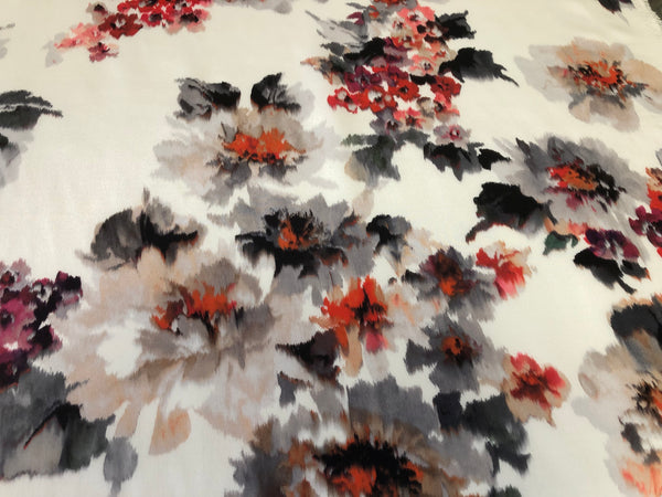 Floral Print on Off White Silk Crepe de Chine