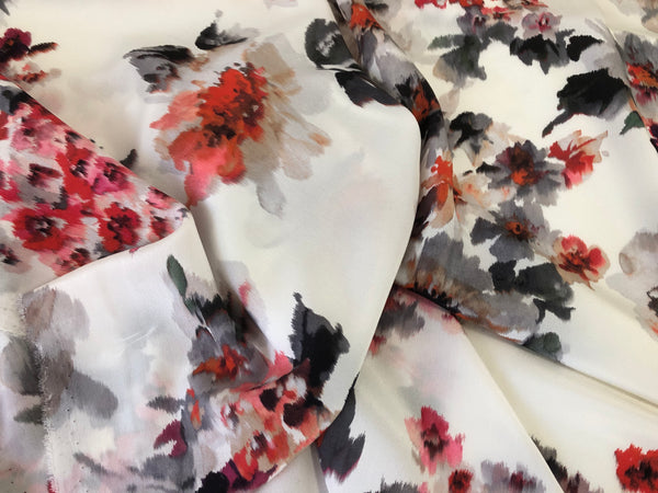Floral Print on Off White Silk Crepe de Chine