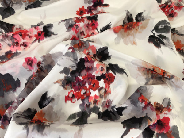 Floral Print on Off White Silk Crepe de Chine
