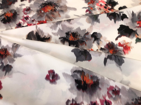 Floral Print on Off White Silk Crepe de Chine