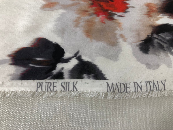 Floral Print on Off White Silk Crepe de Chine