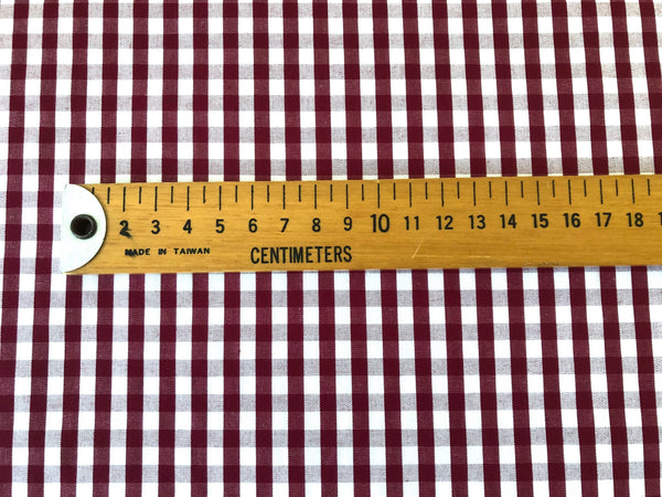 LAST PIECE: 1.65 MT Italian Gingham, White & Burgundy ( Red Wine )