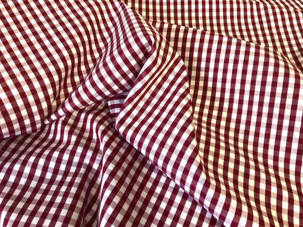 LAST PIECE: 1.65 MT Italian Gingham, White & Burgundy ( Red Wine )