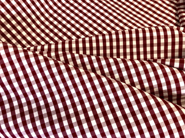 LAST PIECE: 1.65 MT Italian Gingham, White & Burgundy ( Red Wine )