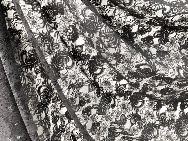 PANEL- Corded Lace, Black