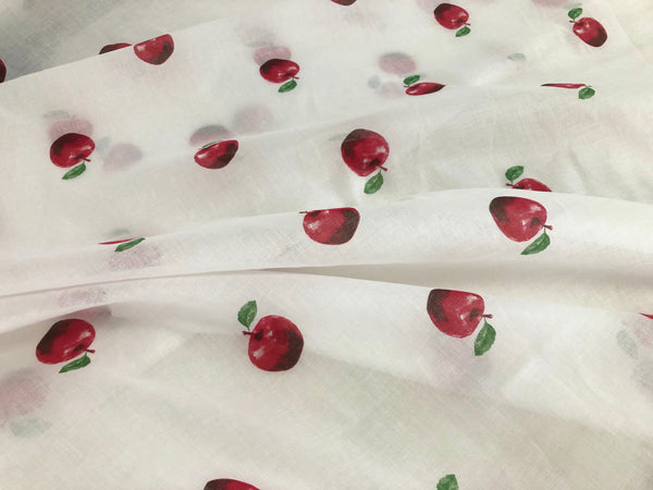 Red Apple Print on Cotton Voile