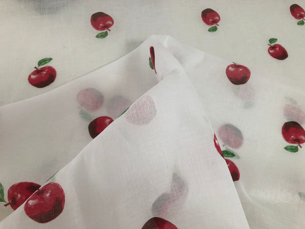 Red Apple Print on Cotton Voile