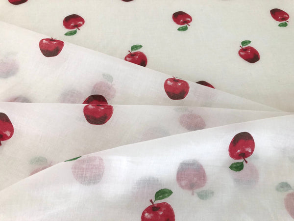 Red Apple Print on Cotton Voile