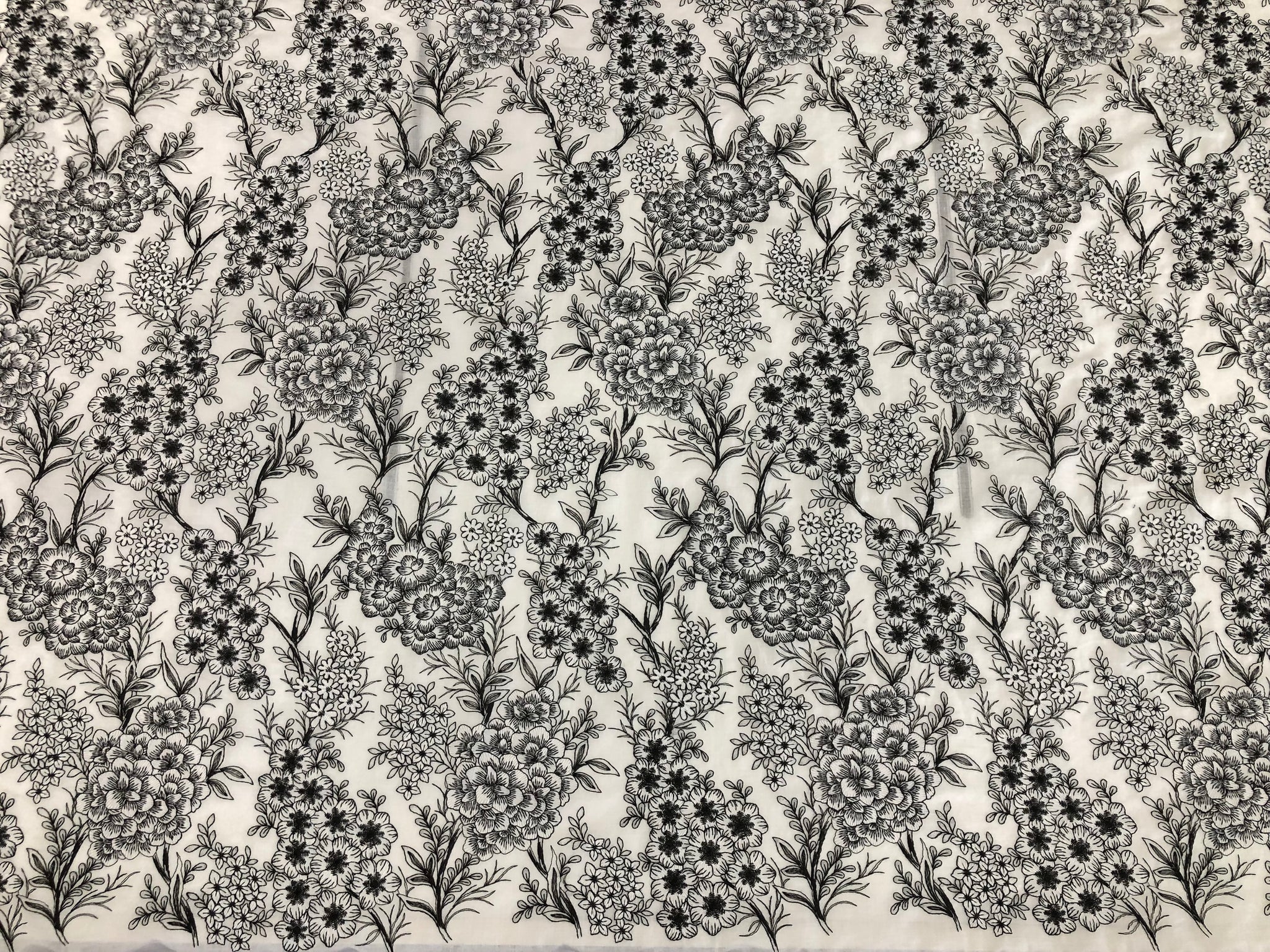 Black & White  Florals Embroidered on Voile