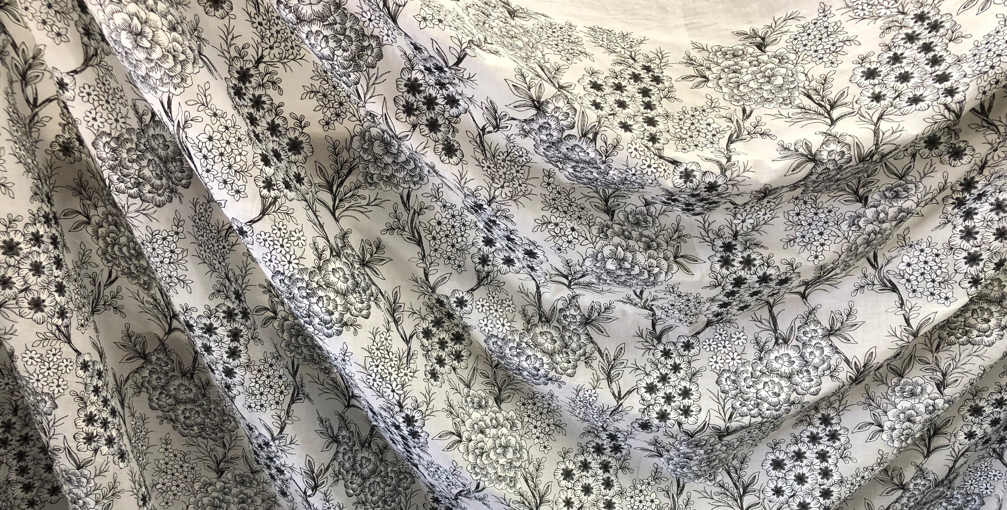 Black & White  Florals Embroidered on Voile
